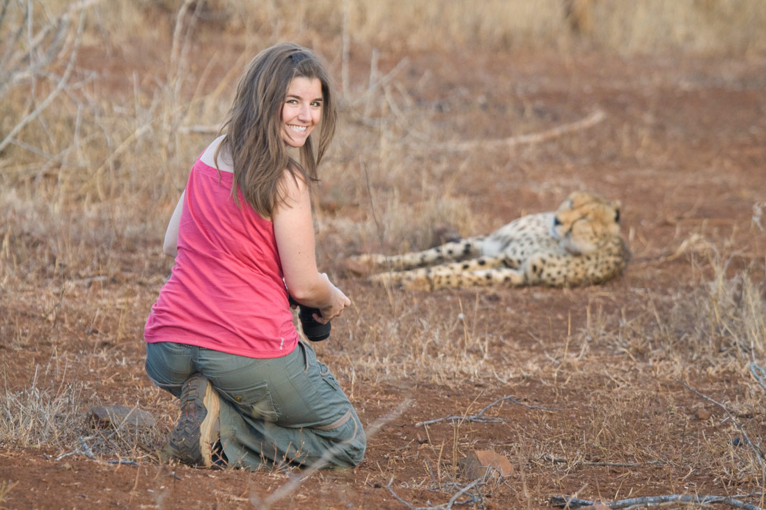 Cristina and a cheetah, South Africa Cristina and a cheetah, South Africa