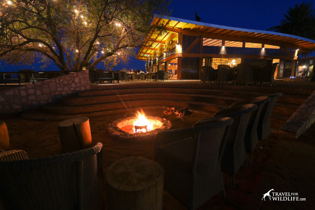 The fire pit and outdoor dining area at the Anib lodge