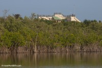 The main building at CESiaK, viewed from the lagoon