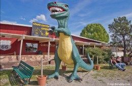 Two species sighted on Route 66: dinosaurs and bikers.