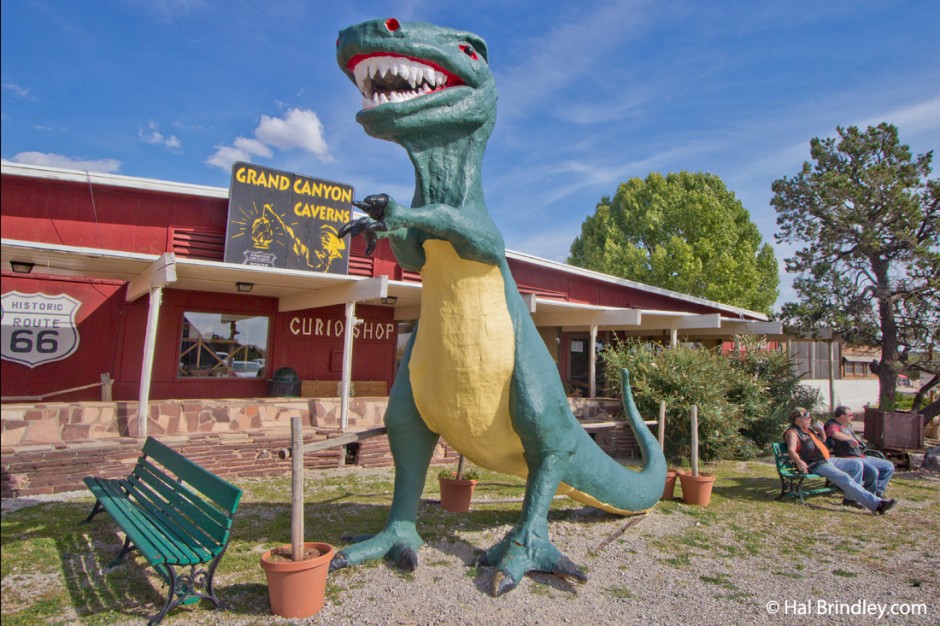 Two species sighted on Route 66: dinosaurs and bikers.