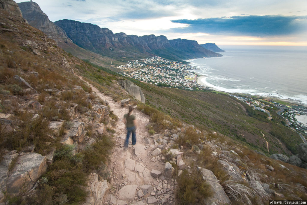 Hiking down a hill