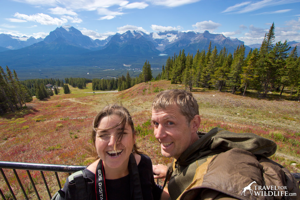 Cristina and Hal excited to have seen a grizzly bear at the Lake Louise Gondola