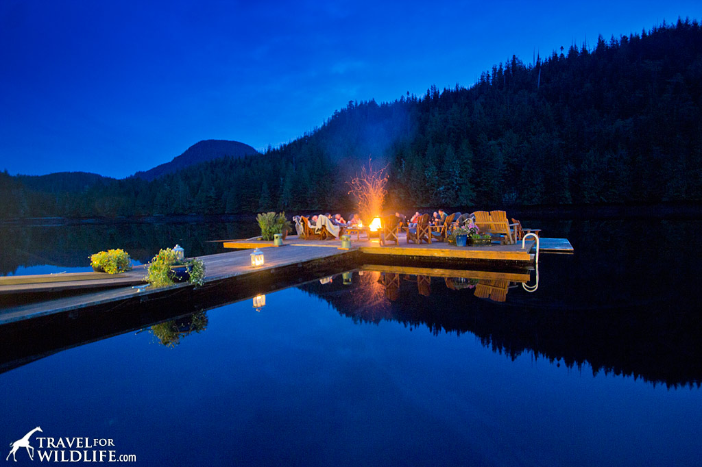 The floating fire dock in front of Nimmo Bay lodge
