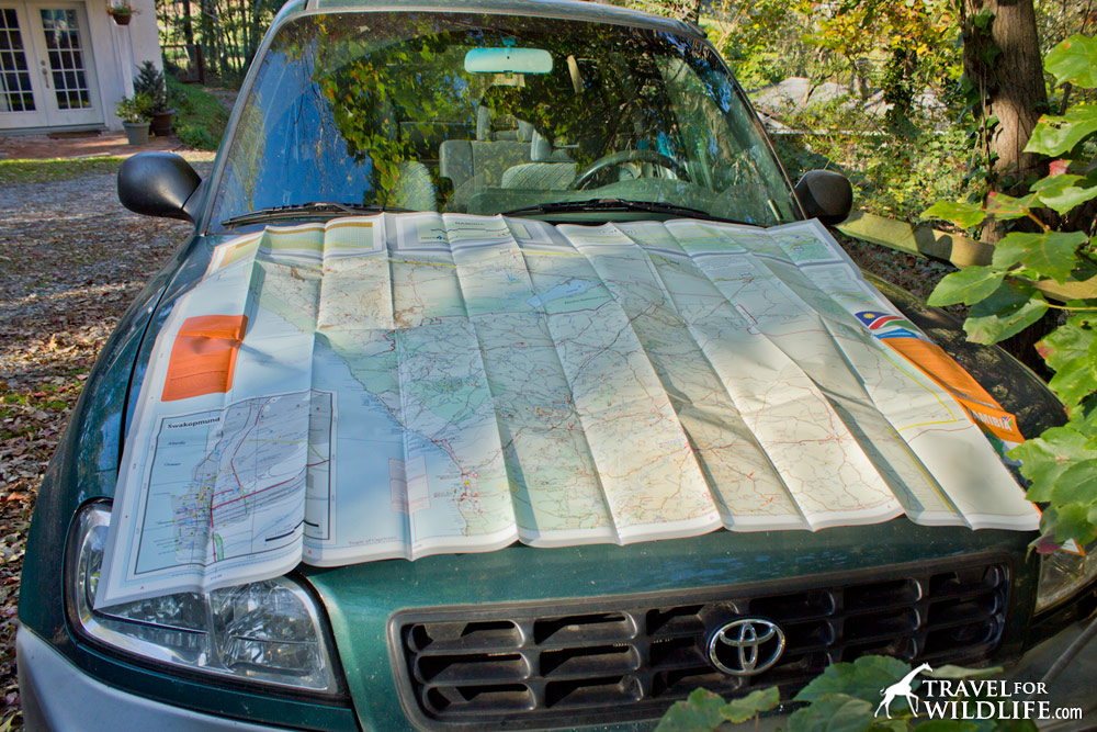 The Namibia road map is pretty easy to handle. It fits on the hood of the car!