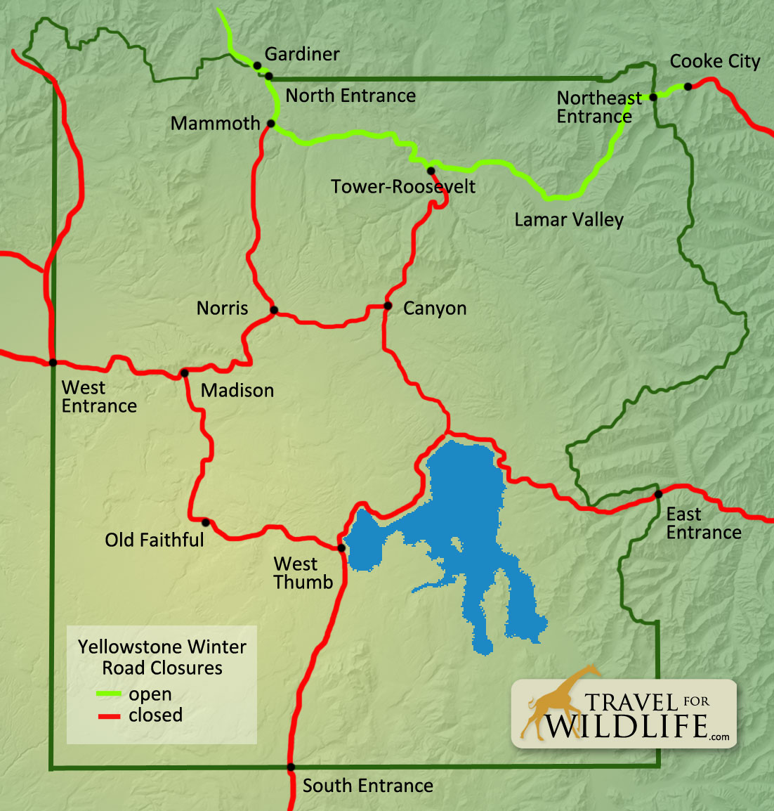 yellowstone map winter road closures