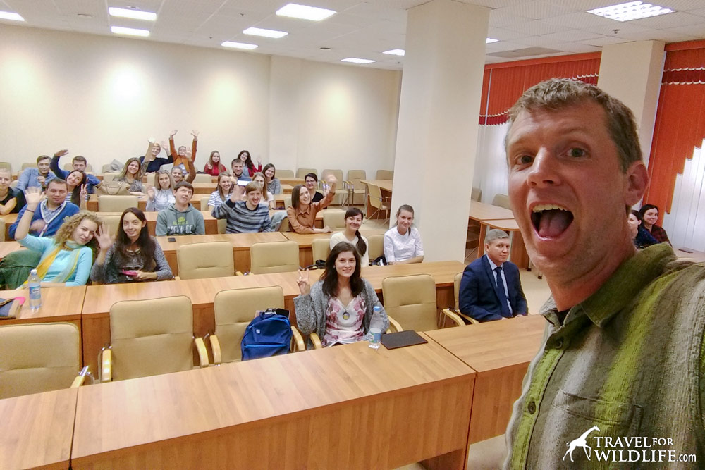 Hal Brindley giving a lecture at the University of Orenburg in Russia