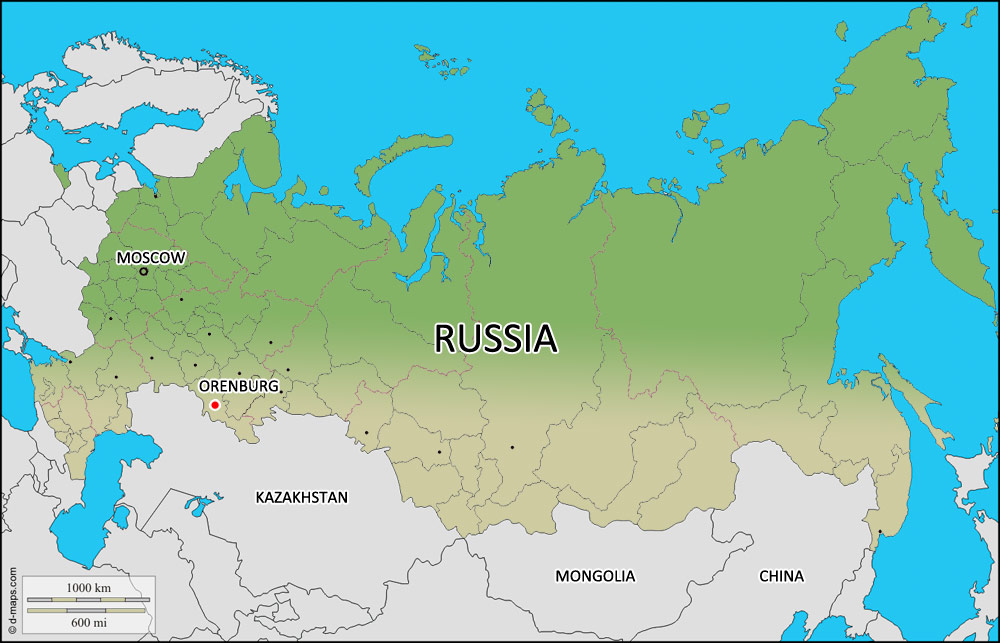 Map of Orenburg in Russia