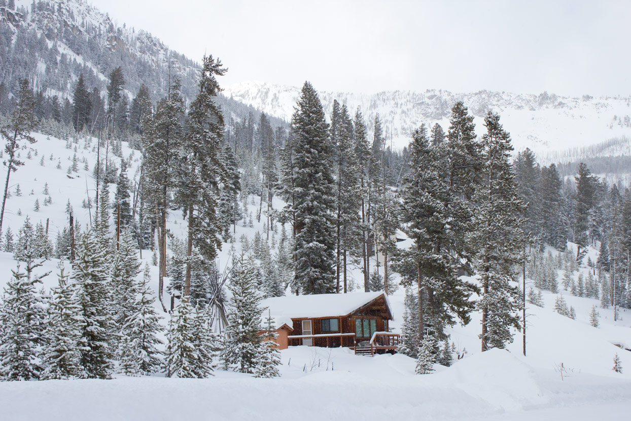 A cabin just outside Yellowstone in the winter