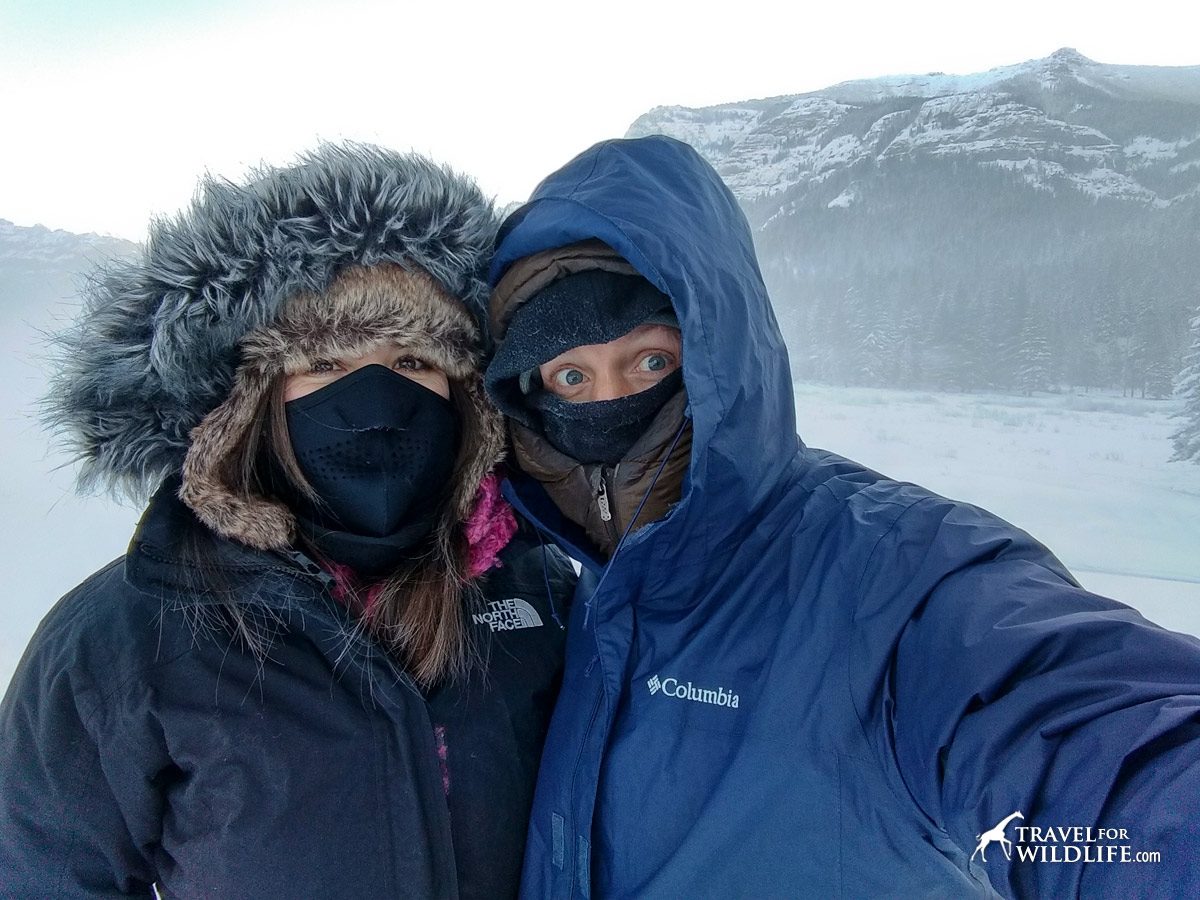 Wear your gloves for subzero temperatures and face mask if you visit Yellowstone in the winter!