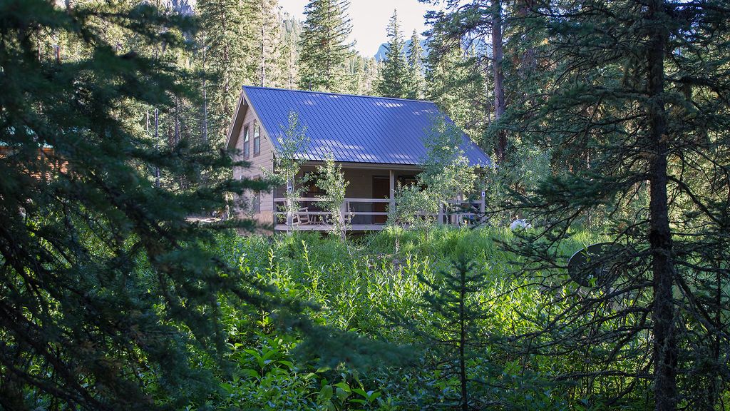 A cabin for rental in Yellowstone located in the woods