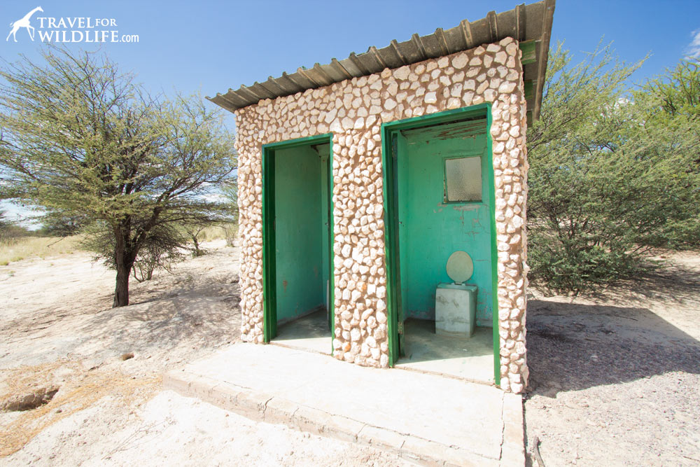 two pit toilets at Khiding 01 campsite, Mabuasehube, Kalahari Desert, Botswana
