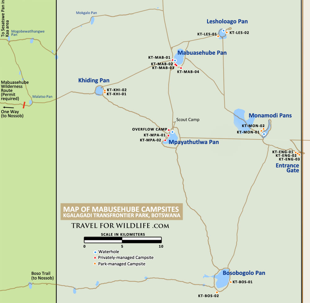 Map of Mabuasehube campsites, Botswana