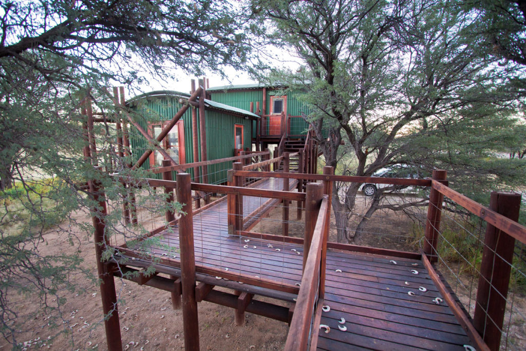 Wooden walkway connecting the units