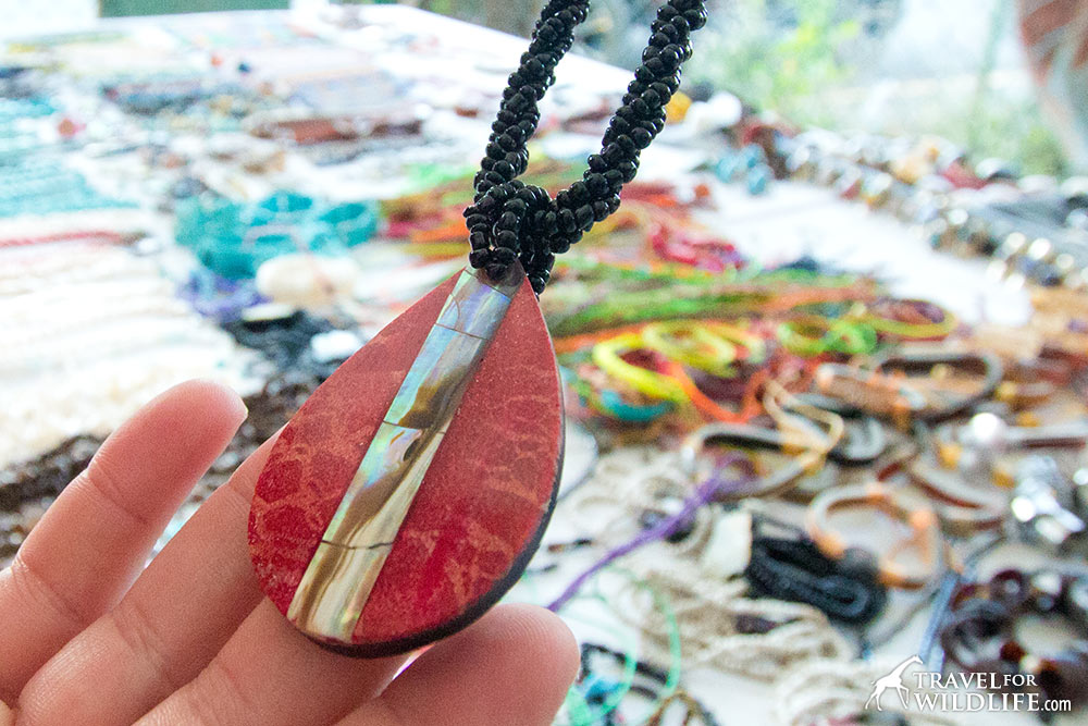Red coral necklace in Nicaragua with black coral beads