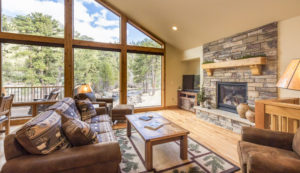 Cozy fireplace in cabin