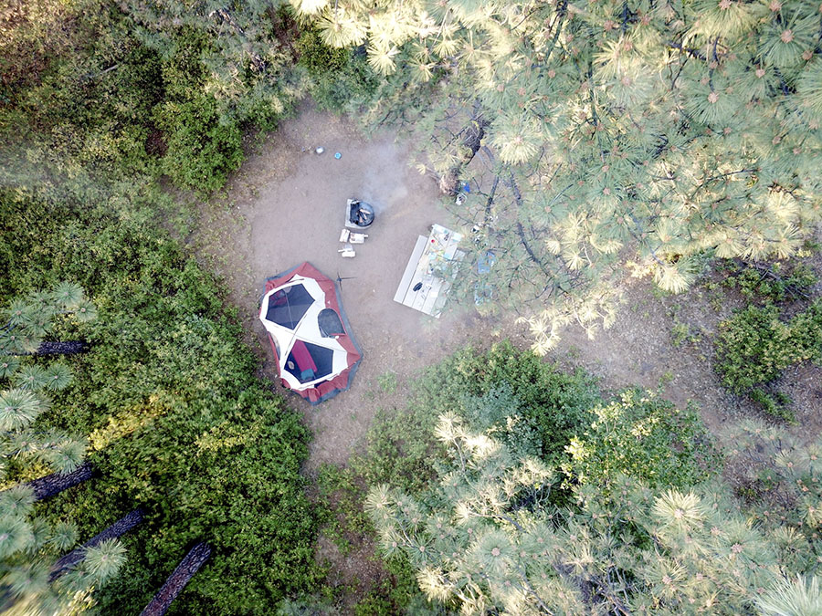 Flying drones over a campsite