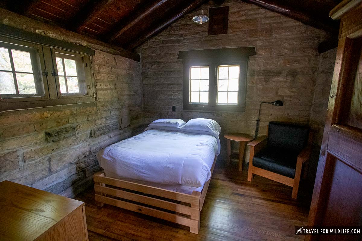 bedroom in Pickett State Park stone cabin