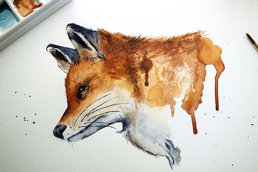 watercolor painting of a fox