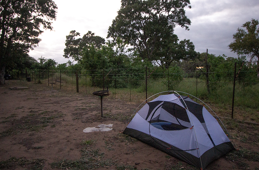 campsite with tent and braai