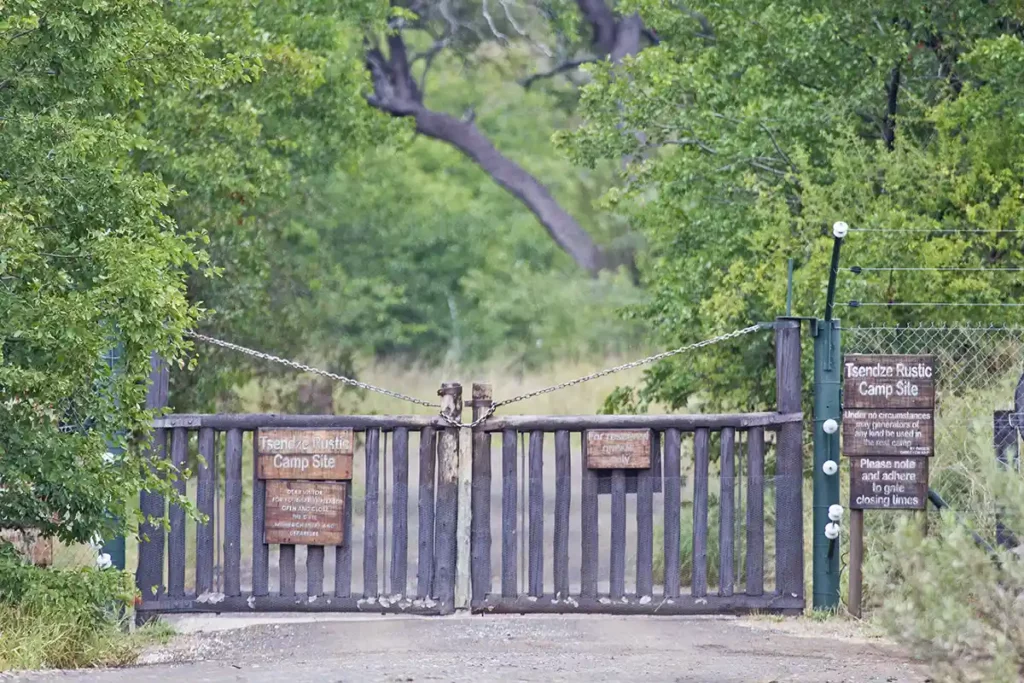 Tsendze rustic camp wooden gate