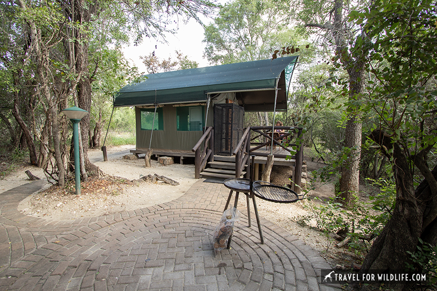 safari tent and patio area at Tamboti, Kruger