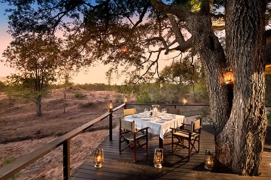 dining at sunset on the deck